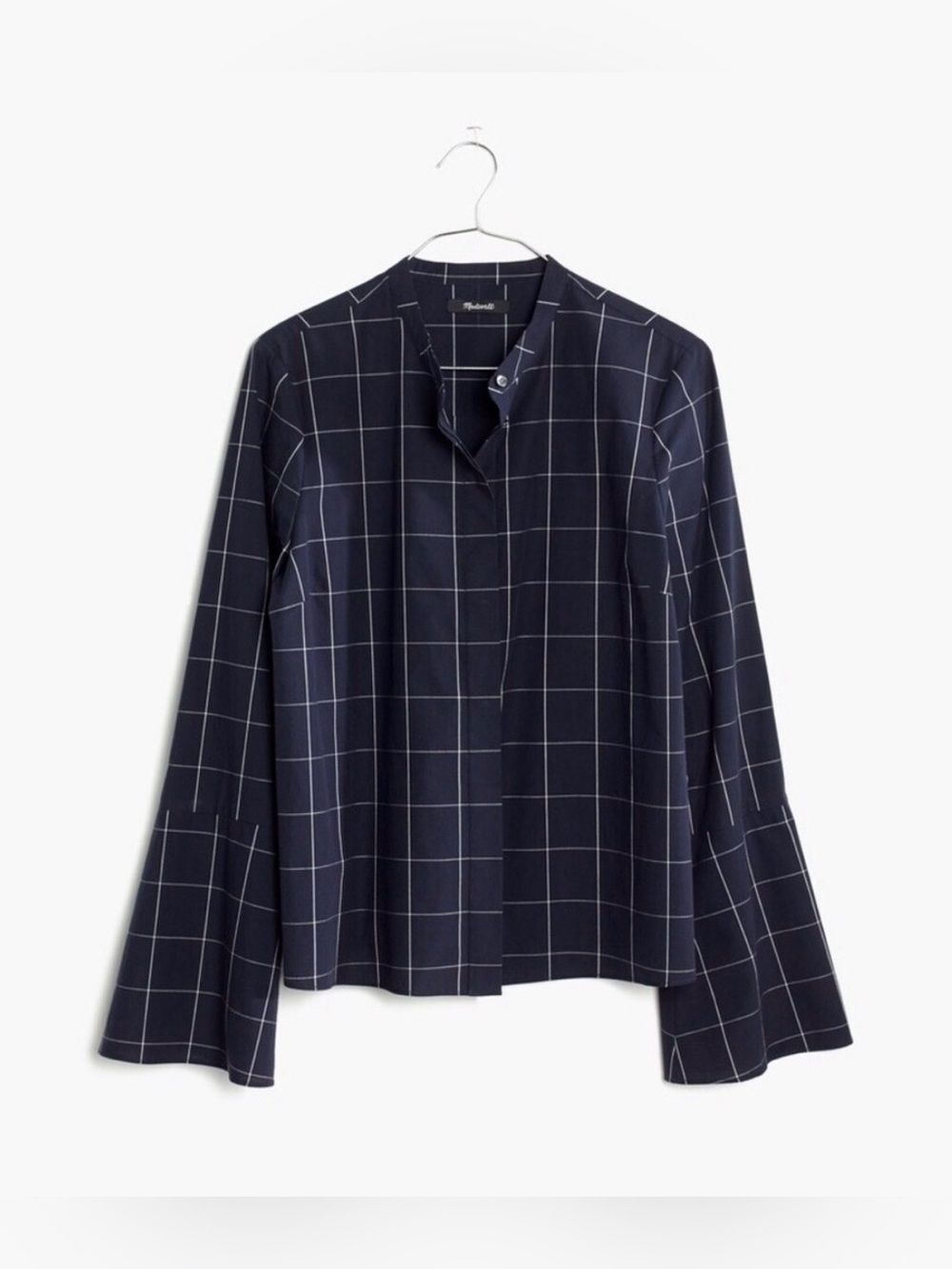 Madewell Bell-Sleeve Shirt in Windowpane (Size M)